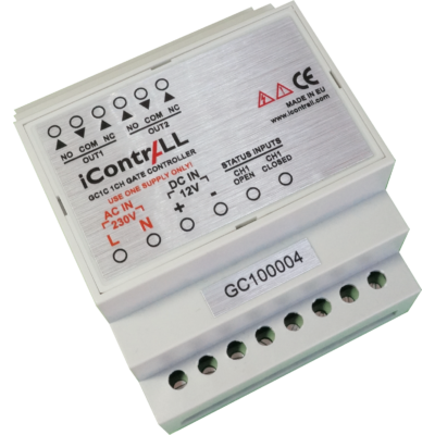 iContrALL GC1C - 1 csatornás zár, kapu és sorompó vezérlő, DIN sínre szerelhető